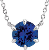 Platinum Round Lab-Grown Blue Sapphire Solitaire Necklace II