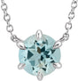 14K Gold Round Natural Aquamarine Solitaire Necklace - White Gold