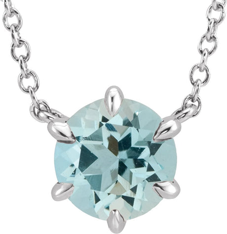 Platinum Round Natural Aquamarine Solitaire Necklace II
