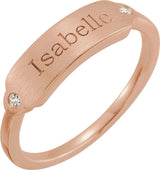 14K Gold Round Natural Diamond Rectangle Signet Ring - Rose Gold - view 3
