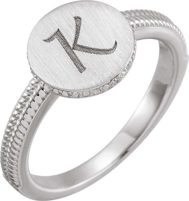 Platinum Natural Diamond Round Signet Ring - view 3