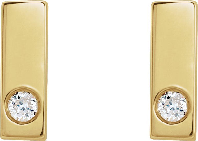 14K Gold Round Natural Diamond Accented Bar Earrings – 1.5-2mm Stones - Yellow Gold - view 2