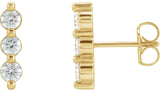 14K Gold Round Natural Diamond Three-Stone Bar Earrings – 3mm Stones - Yellow Gold