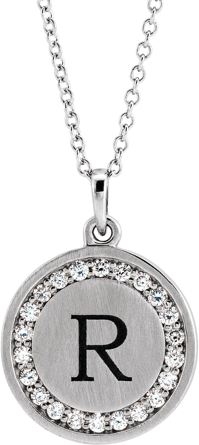 14K Gold Round Natural Diamond Engravable Halo-Style Necklace or Pendant - White Gold - view 3