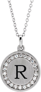 Platinum Round Natural Diamond Engravable Halo-Style Necklace or Pendant - view 3