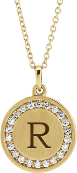 14K Gold Round Natural Diamond Engravable Halo-Style Necklace or Pendant - Yellow Gold - view 3