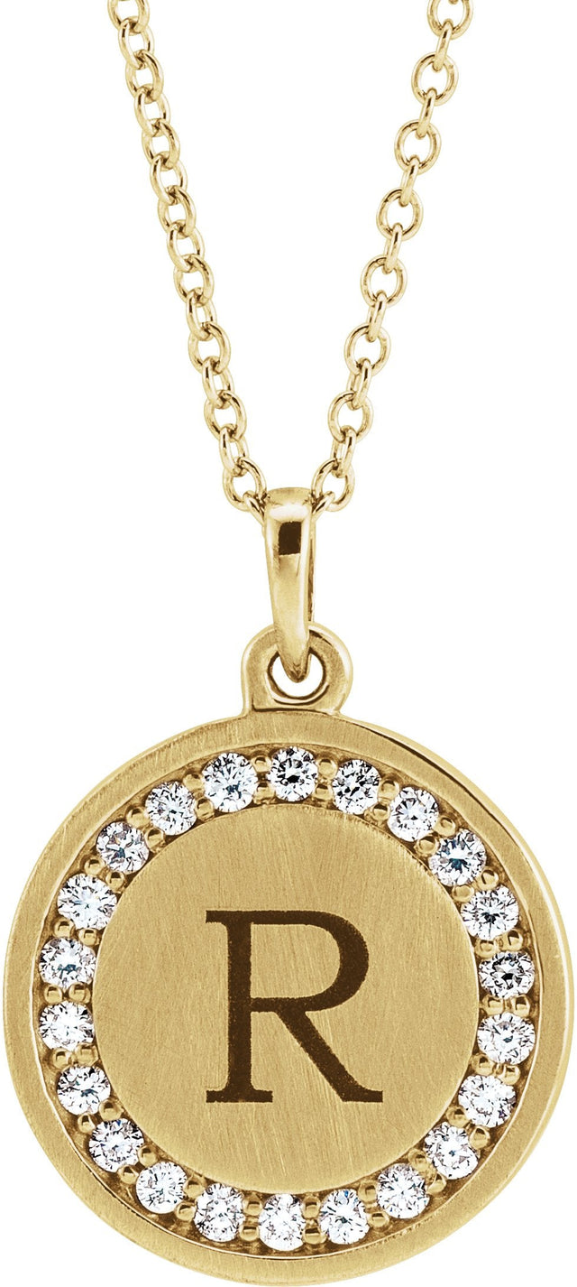 14K Gold Round Natural Diamond Engravable Halo-Style Necklace or Pendant - Yellow Gold - view 3
