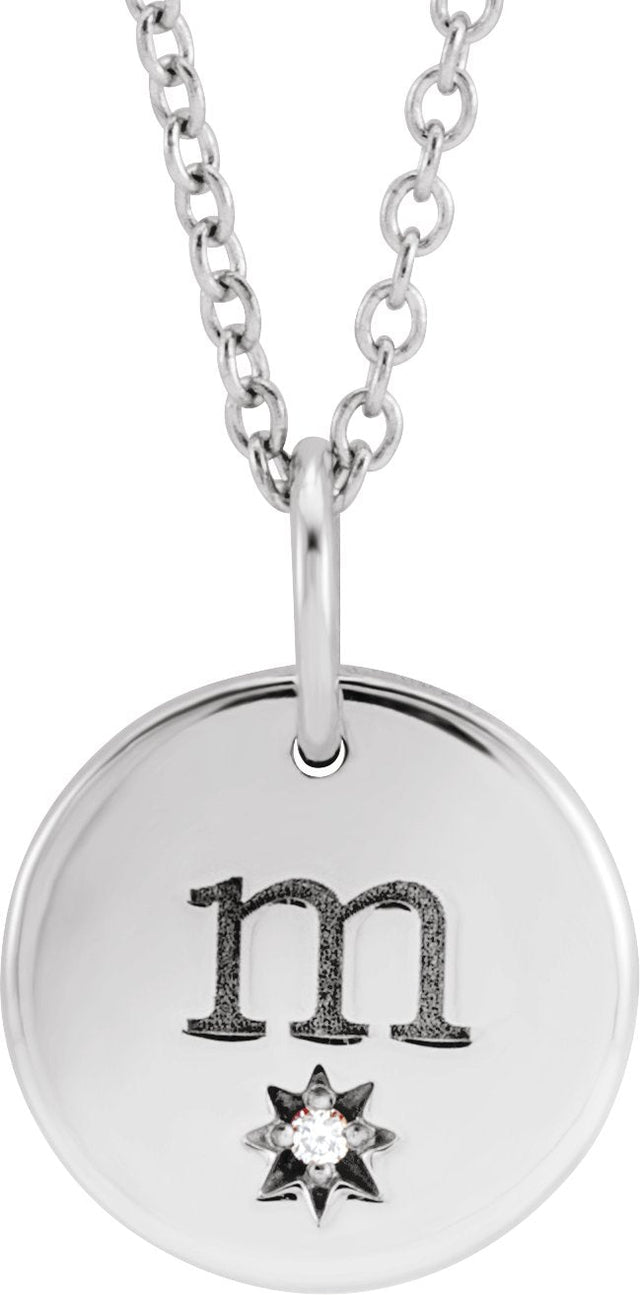 Platinum Round Natural Diamond Engravable Accented Necklace – 0.005 CTW - view 4