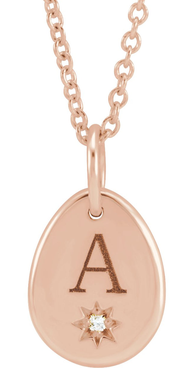 14K Gold Engravable Accented Necklace - Rose Gold - view 4