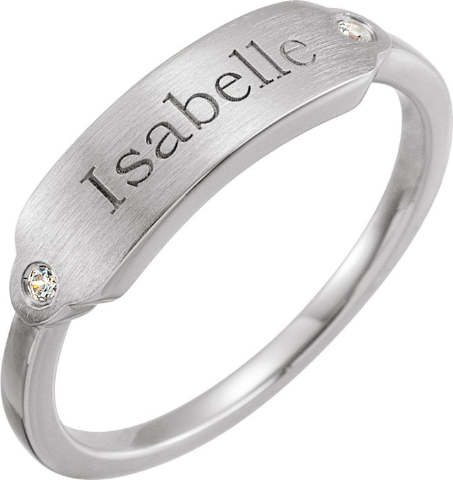Platinum Round Natural Diamond Rectangle Signet Ring - view 3