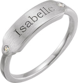 14K Gold Round Natural Diamond Rectangle Signet Ring - White Gold - view 3