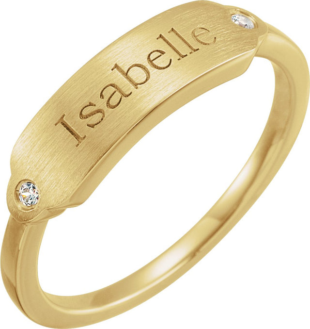 14K Gold Round Natural Diamond Rectangle Signet Ring - Yellow Gold - view 3