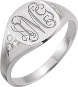 Platinum Round Natural Diamond Engravable Square Signet Ring - view 4