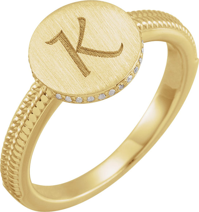 14K Gold Natural Diamond Round Signet Ring - Yellow Gold - view 3