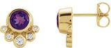 14K Gold Round Natural Amethyst Accented Bezel-Set Earrings - Yellow Gold