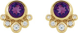 14K Gold Round Natural Amethyst Accented Bezel-Set Earrings - Yellow Gold - view 2