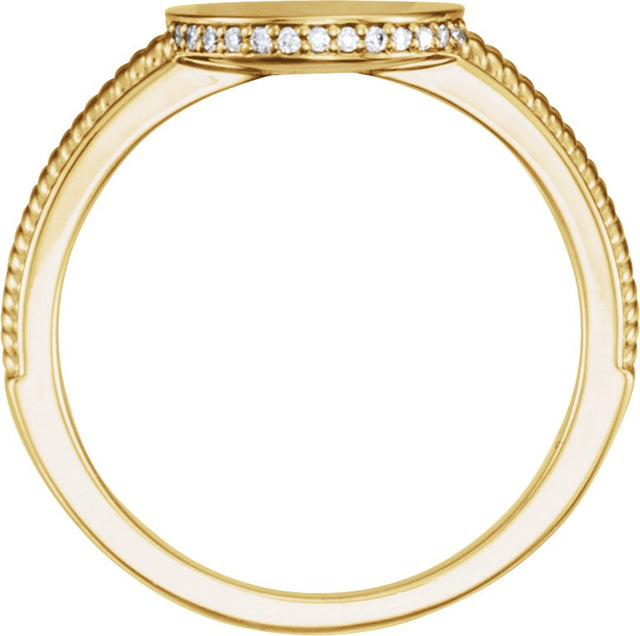 14K Gold Natural Diamond Round Signet Ring - Yellow Gold - view 2