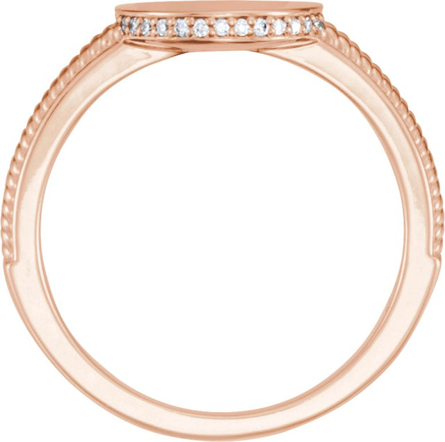14K Gold Natural Diamond Round Signet Ring - Rose Gold - view 2