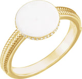 14K Gold Natural Diamond Round Signet Ring - Yellow Gold