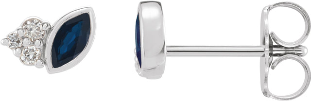 Platinum Marquise Natural Blue Sapphire Accented Bezel-Set Earrings