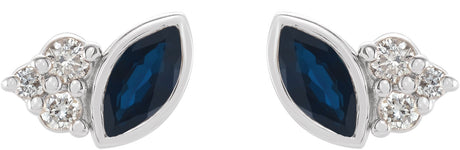 Platinum Marquise Natural Blue Sapphire Accented Bezel-Set Earrings - view 2