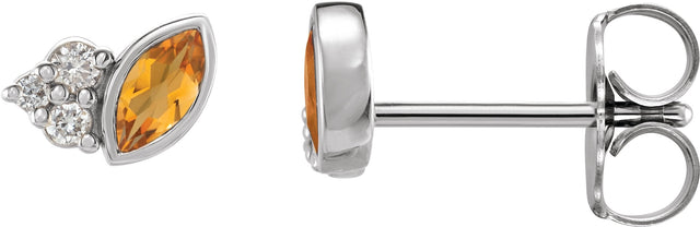 Platinum Marquise Natural Citrine Accented Bezel-Set Earrings