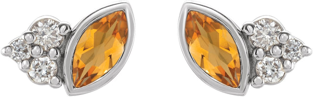 Platinum Marquise Natural Citrine Accented Bezel-Set Earrings - view 2