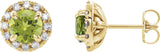 14K Gold Round Natural Peridot French-Set Halo-Style Earrings - Yellow Gold