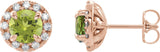 14K Gold Round Natural Peridot French-Set Halo-Style Earrings - Rose Gold