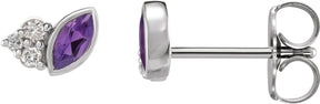 Platinum Marquise Natural Amethyst Accented Bezel-Set Earrings
