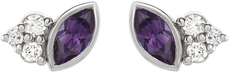 Platinum Marquise Lab-Grown Alexandrite Accented Bezel-Set Earrings - view 2