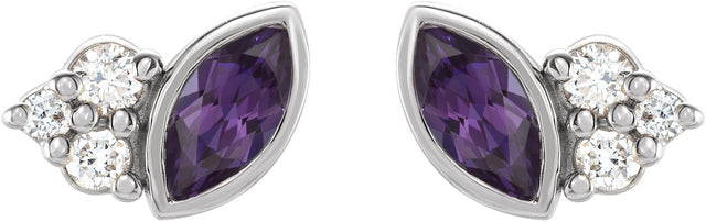 Platinum Marquise Lab-Grown Alexandrite Accented Bezel-Set Earrings - view 2