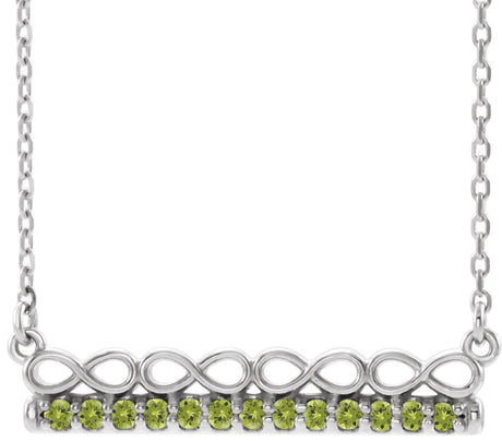 Platinum Round Natural Peridot Infinity-Inspired Bar Necklace