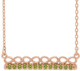 14K Gold Round Natural Peridot Infinity-Inspired Bar Necklace - Rose Gold