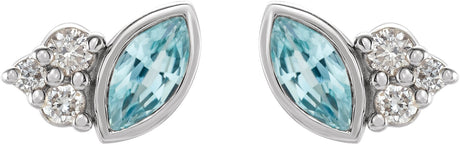 Platinum Marquise Natural Blue Zircon Accented Bezel-Set Earrings - view 2