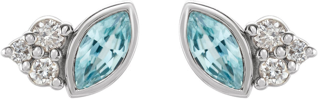Platinum Marquise Natural Blue Zircon Accented Bezel-Set Earrings - view 2