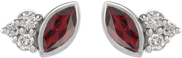 Platinum Marquise Natural Mozambique Garnet Accented Bezel-Set Earrings - view 2