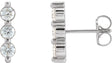 14K Gold Round Natural Diamond Three-Stone Bar Earrings – 3mm Stones - White Gold