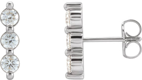 14K Gold Round Natural Diamond Three-Stone Bar Earrings – 3mm Stones - White Gold