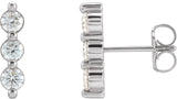 Platinum Round Natural Diamond Three-Stone Bar Earrings