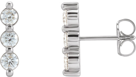 Platinum Round Natural Diamond Three-Stone Bar Earrings