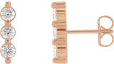 14K Gold Round Natural Diamond Three-Stone Bar Earrings – 3mm Stones - Rose Gold