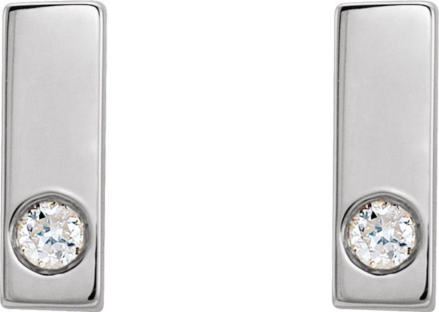 14K Gold Round Natural Diamond Accented Bar Earrings – 1.5-2mm Stones - White Gold - view 2