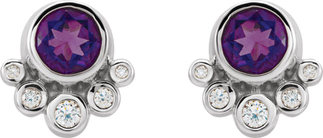 Platinum Round Natural Amethyst Accented Bezel-Set Earrings - view 2