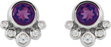 14K Gold Round Natural Amethyst Accented Bezel-Set Earrings - White Gold - view 2