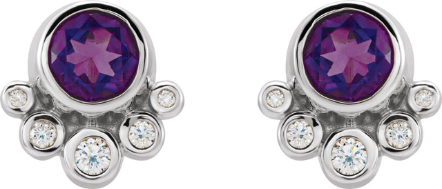 14K Gold Round Natural Amethyst Accented Bezel-Set Earrings - White Gold - view 2