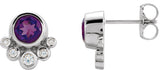 14K Gold Round Natural Amethyst Accented Bezel-Set Earrings - White Gold
