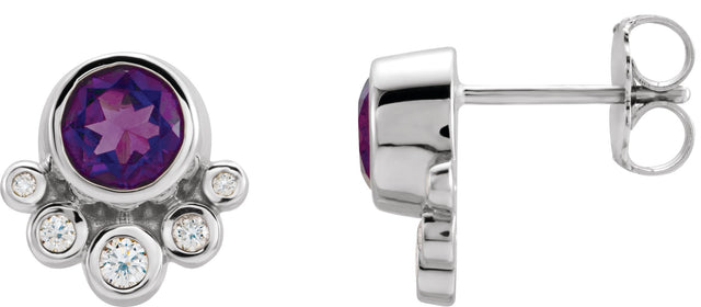 14K Gold Round Natural Amethyst Accented Bezel-Set Earrings - White Gold