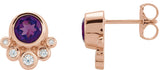 14K Gold Round Natural Amethyst Accented Bezel-Set Earrings - Rose Gold