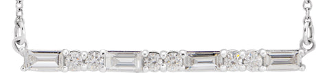 14K Gold Straight Baguette Natural Diamond Accented Bar Necklace – 1/2 CTW - White Gold
